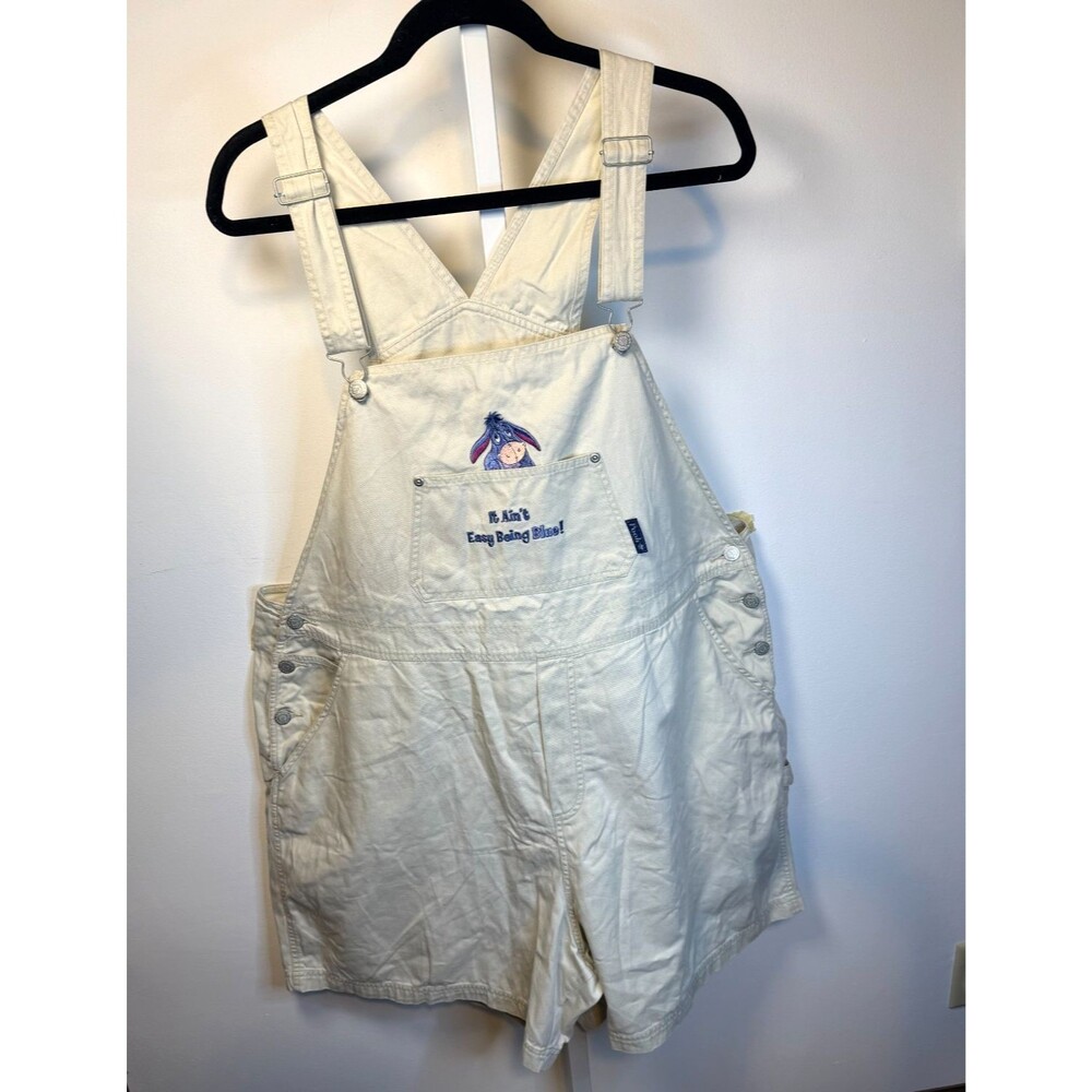 Vintage Disney Store Eeyore Pooh Bib Shortalls Womens 22-24W Beige Cotton Bibs